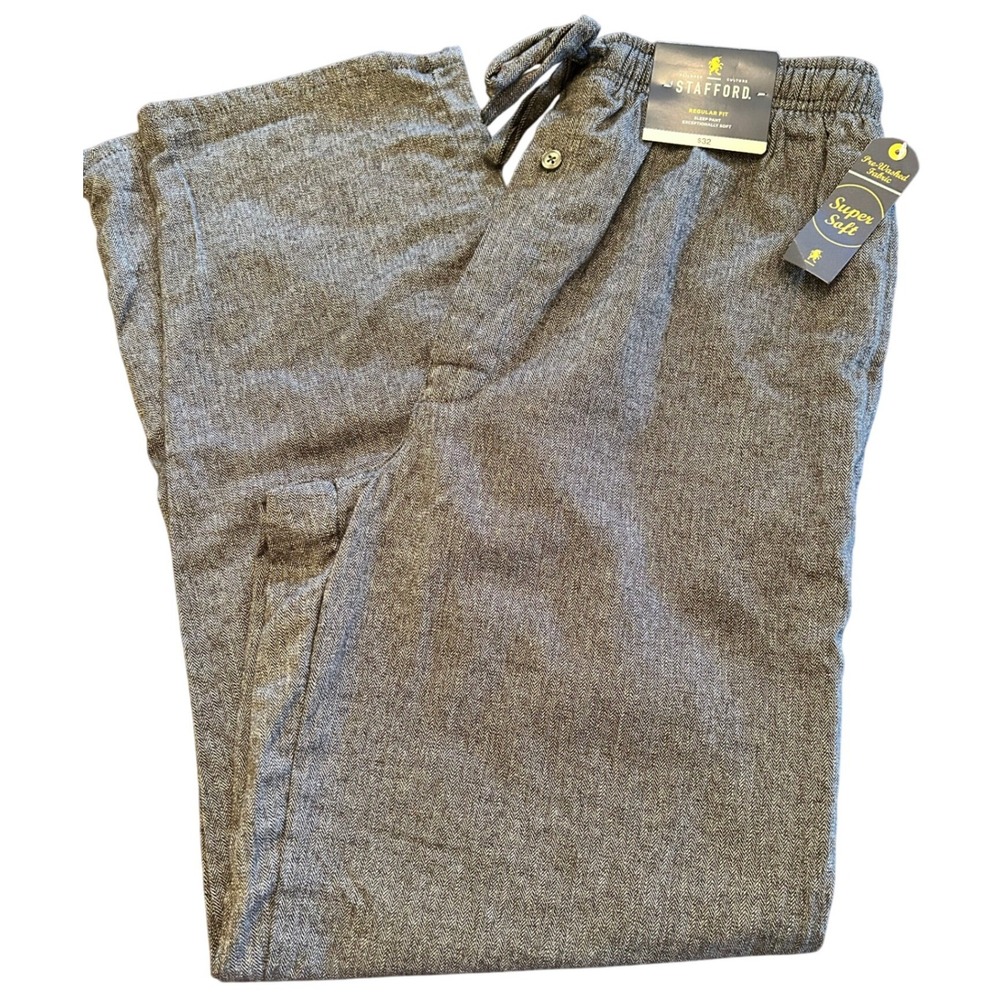 NWT Stafford Mens Cotton Pajama Bottoms Grey Sleep Pants Pockets Drawstring S